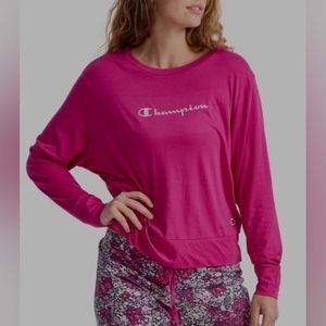 Champion Long-Sleeve Lounge Sleep T-Shirt Medium Pink Athletic wear Loungewear